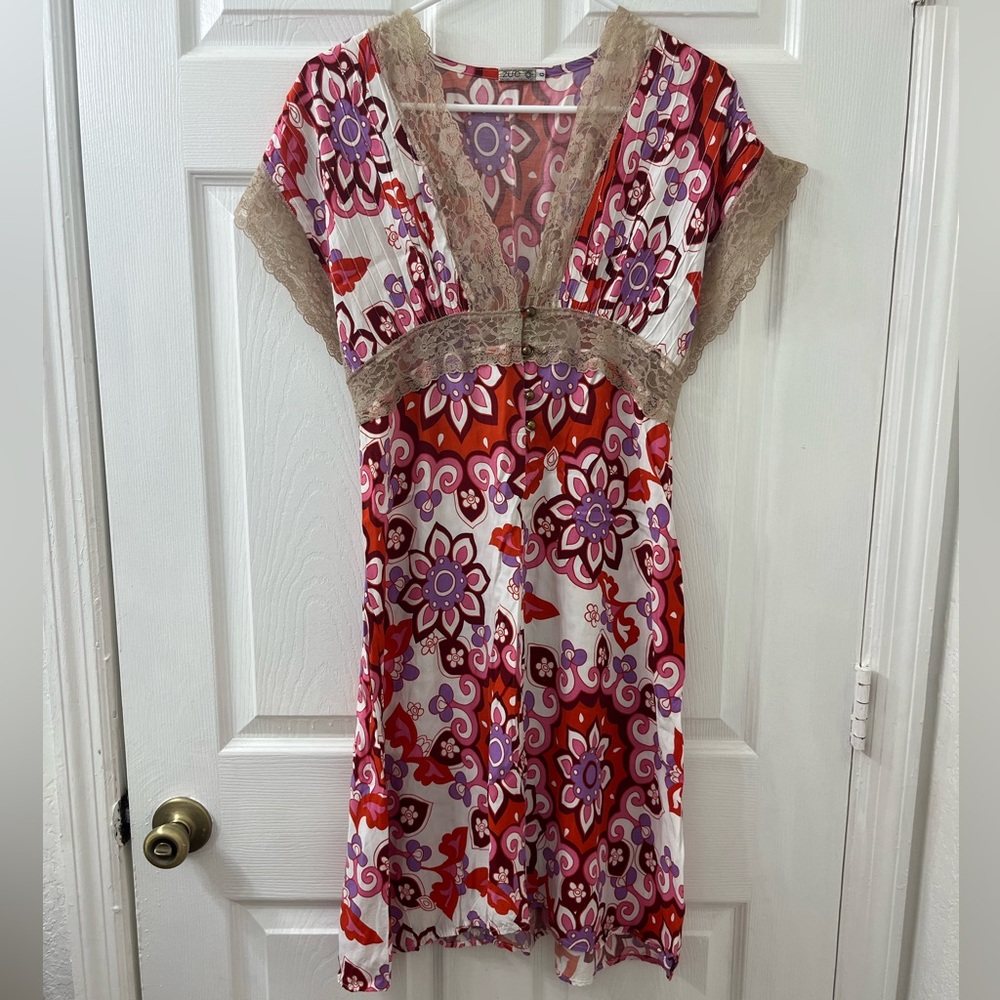 Vintage Red and Purple Ruched Mini Sundress